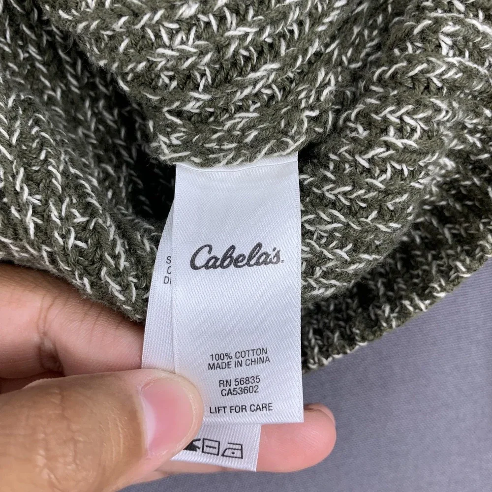 Cabela's Sweater Men LG Brown Shawl Cotton Marled Rib Knit Pullover Stockinette‎